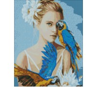 Набір з алмазною мозаїкою Дівчина з блакитними папугами ©Ira Volkova 40х50см