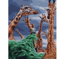 Набір для розпису по номерах Дівчина серед жирафів Strateg розміром 40х50 см (HH015)