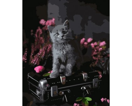 Набір для розпису по номерах Сіре кошеня у квітах Strateg розміром 40х50 см (HH033)