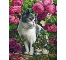 Набір для творчості алмазна картина Троянди і кіт Strateg розміром 40х50 см кв (SK85996)