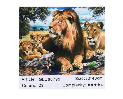 Алмазная мозаика по номерам 30*40 Семейство львов карт уп. (холст на раме)