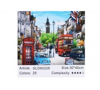 Алмазная мозаика по номерам 30*40 Улицы Лондона карт уп. (холст на раме)