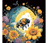 Набір для розпису по номерах Бджола і квіткова краса Strateg на чорному фоні розміром 40х40 см (AV4040-33)