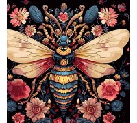 Набір для розпису по номерах Бджола і квіткова краса Strateg на чорному фоні розміром 40х40 см (AV4040-44)